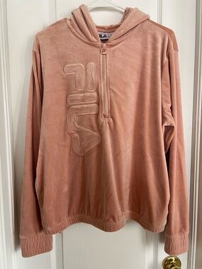 FILA Pink Velour Zip-Up Hoodie